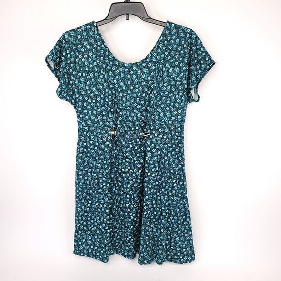 Ms Conduct Dress Womens Large Vintage Knee Short Sleeve Fit Flare A Line Floral - Picture 2 of 6